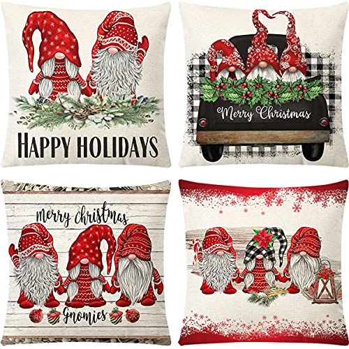 Zivisk Christmas Gonk Cushion Covers 45 x 45 cm Set of 4, Christmas Decorations Swedish Tomte Throw Pillow Case 18 x 18 Indoor, Home, Office, Couch, Bedroom, Car, Winter Holiday Decor Gift