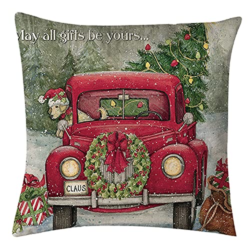 Simpkeely Christmas Pillow Covers 18 x 18 Inches Set of 4 Xmas Series Throw Pillowcase Cushion Cover Case Cotton Zipped Square Christmas Decorations