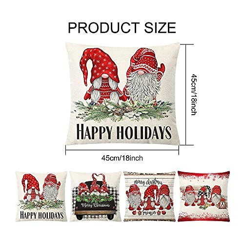 Zivisk Christmas Gonk Cushion Covers 45 x 45 cm Set of 4, Christmas Decorations Swedish Tomte Throw Pillow Case 18 x 18 Indoor, Home, Office, Couch, Bedroom, Car, Winter Holiday Decor Gift