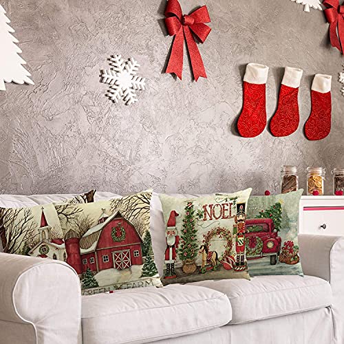 Simpkeely Christmas Pillow Covers 18 x 18 Inches Set of 4 Xmas Series Throw Pillowcase Cushion Cover Case Cotton Zipped Square Christmas Decorations