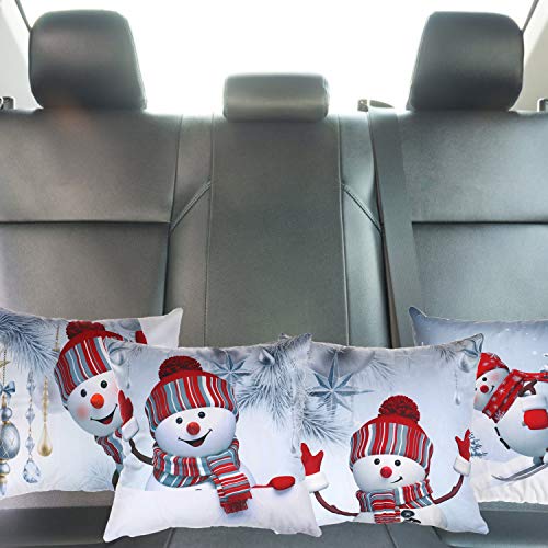 Christmas Cushion Covers Xmas Tree Throw Pillow Case Snowman Pillow Covers White Xmas Cushion Covers for Home Office Bedroom Sofa Decor Supplies, 18x18 Inch