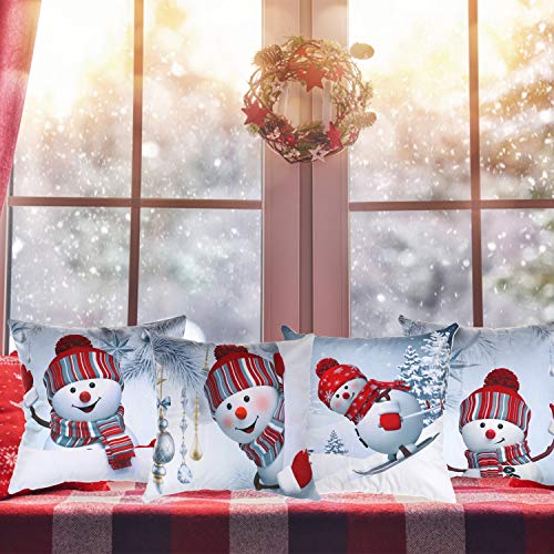 Christmas Cushion Covers Xmas Tree Throw Pillow Case Snowman Pillow Covers White Xmas Cushion Covers for Home Office Bedroom Sofa Decor Supplies, 18x18 Inch