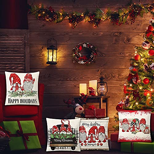 Zivisk Christmas Gonk Cushion Covers 45 x 45 cm Set of 4, Christmas Decorations Swedish Tomte Throw Pillow Case 18 x 18 Indoor, Home, Office, Couch, Bedroom, Car, Winter Holiday Decor Gift