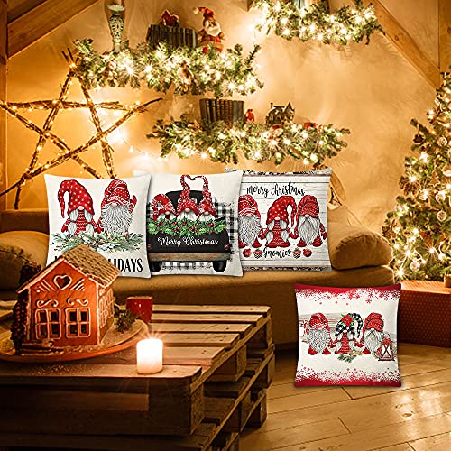 Zivisk Christmas Gonk Cushion Covers 45 x 45 cm Set of 4, Christmas Decorations Swedish Tomte Throw Pillow Case 18 x 18 Indoor, Home, Office, Couch, Bedroom, Car, Winter Holiday Decor Gift