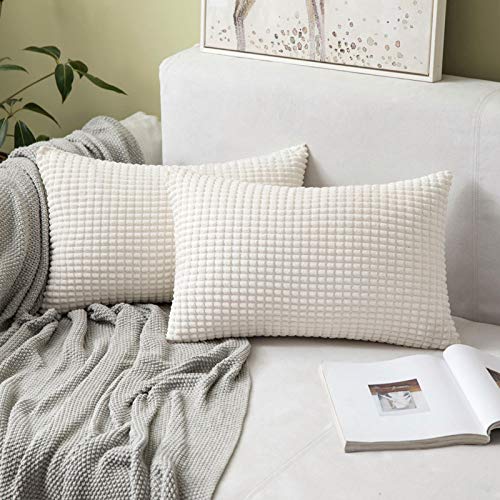 MIULEE Set of 2 Decorative Christmas Cushion Covers 12x20 Inches, 30cm x 50cm Striped Solid Rectangle Throw Pillow Cases for Sofa Couch Home Bedroom Cream