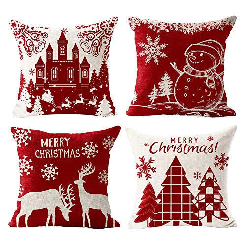 GSPIRIT Christmas Pillow Covers 18 x 18 Inches Set of 4 - Xmas Series Cushion Cover Decorative Throw Pillow Covers for Home Christmas Decor (F)