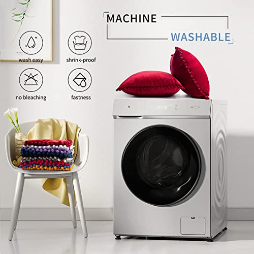 Velvet Cushion Cover 45 x 45 Set of 2 ORANIFUL Square Christmas Pillowcase with Pom Poms Decorative Throw Pillow Cases for Sofa Couch Bed Home Decor Car 18x18 Inches Red