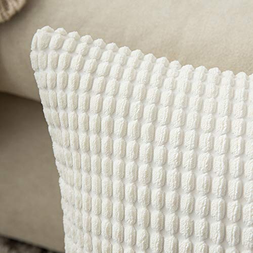 MIULEE Set of 2 Decorative Christmas Cushion Covers 12x20 Inches, 30cm x 50cm Striped Solid Rectangle Throw Pillow Cases for Sofa Couch Home Bedroom Cream