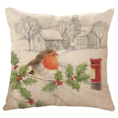 OFCASA Cushion Cover Set of 4 Christmas Cushion Cover 45 x 45 cm Cotton Linen Throw Pillow Case Xmas Decorative Pillow Cover Sofa Bed Chair Home Decor 4 PCS