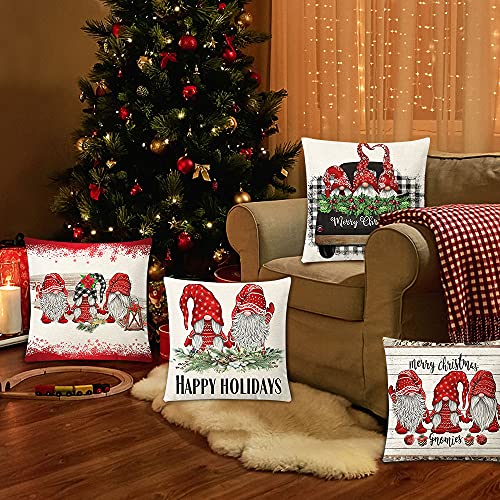 Zivisk Christmas Gonk Cushion Covers 45 x 45 cm Set of 4, Christmas Decorations Swedish Tomte Throw Pillow Case 18 x 18 Indoor, Home, Office, Couch, Bedroom, Car, Winter Holiday Decor Gift