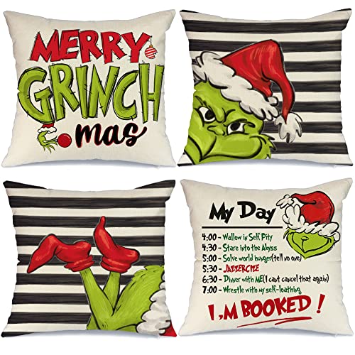AENEY Christmas Pillow Covers 20x20 Set of 4 for Christmas Decorations Stripe Christmas Pillows Winter Holiday Throw Pillows Christmas Farmhouse Decor for Couch A459-20