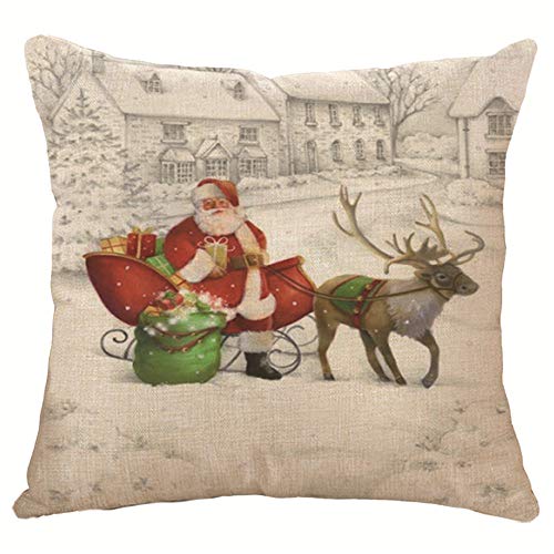 OFCASA Cushion Cover Set of 4 Christmas Cushion Cover 45 x 45 cm Cotton Linen Throw Pillow Case Xmas Decorative Pillow Cover Sofa Bed Chair Home Decor 4 PCS