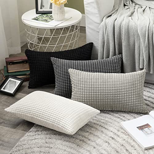 MIULEE Set of 2 Decorative Christmas Cushion Covers 12x20 Inches, 30cm x 50cm Striped Solid Rectangle Throw Pillow Cases for Sofa Couch Home Bedroom Cream