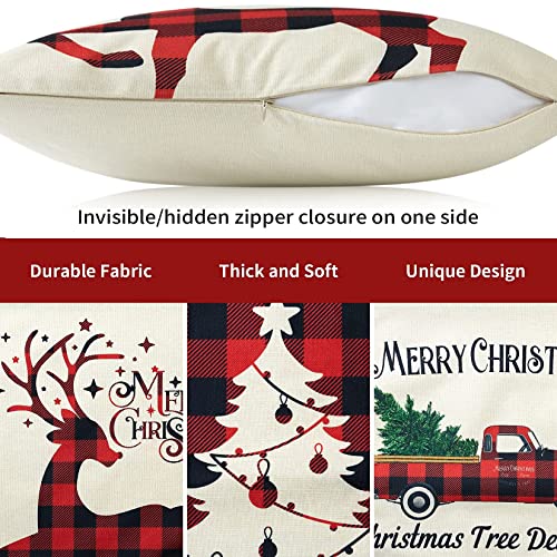 CAROMIO Christmas Decorations Cushion Covers Set of 4, Red and Black Buffalo Plaid Christmas Pillow Covers 45 x 45 Christmas Pillow Cases for Sofa Home Decor 18 x 18 Inch