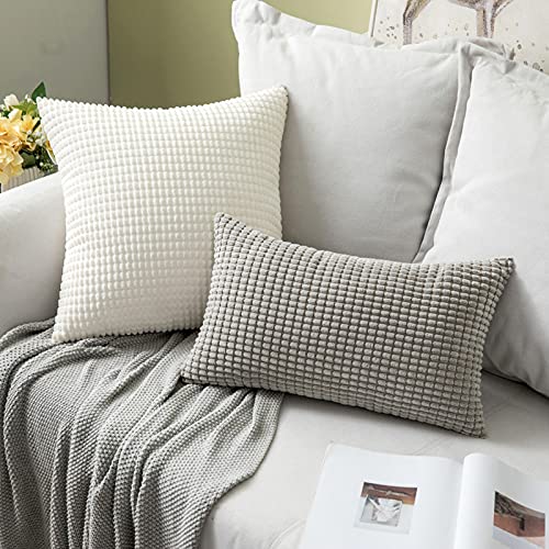 MIULEE Set of 2 Decorative Christmas Cushion Covers 12x20 Inches, 30cm x 50cm Striped Solid Rectangle Throw Pillow Cases for Sofa Couch Home Bedroom Cream