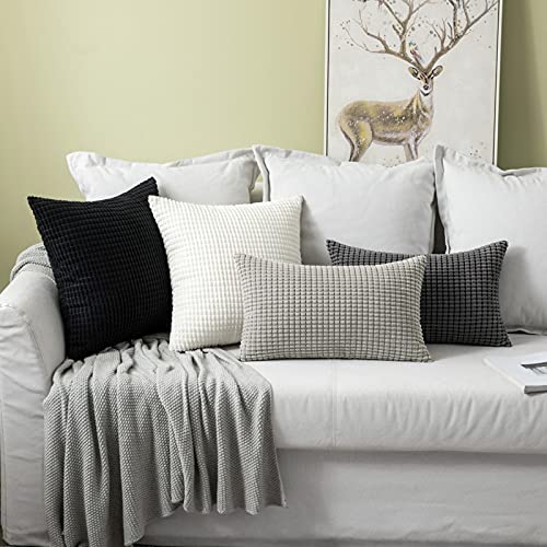 MIULEE Set of 2 Decorative Christmas Cushion Covers 12x20 Inches, 30cm x 50cm Striped Solid Rectangle Throw Pillow Cases for Sofa Couch Home Bedroom Cream