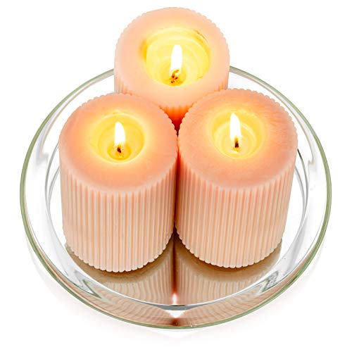 NUPTIO Glass Candle Holder Candle Tray Plate Round Clear Glass Pillar Candle Holder Cupcake Tray for Wedding Party Dinner Event Christmas Table Centerpiece Home Decor, 13cm Outer Diameter