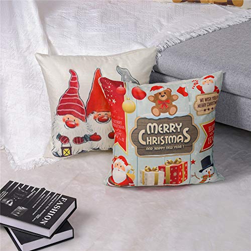 Freeas Set of 4 Christmas Pillow Cover Cotton Linen Decorative Print Christmas Tree,Christmas Deer,Santa Claus, Lovely Boy Sofa Cushion Cover for Home Christmas Favor, 18 by 18 Inches