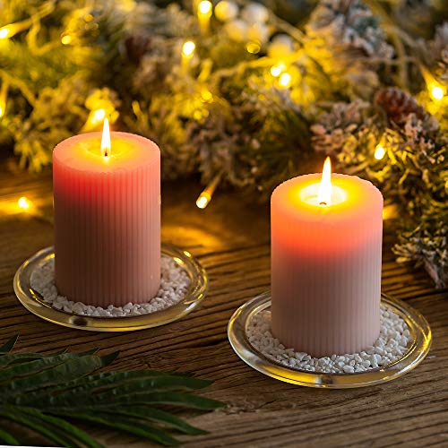 NUPTIO Glass Candle Holder Candle Tray Plate Round Clear Glass Pillar Candle Holder Cupcake Tray for Wedding Party Dinner Event Christmas Table Centerpiece Home Decor, 13cm Outer Diameter