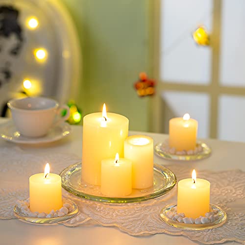 NUPTIO Glass Candle Holder Candle Tray Plate Round Clear Glass Pillar Candle Holder Cupcake Tray for Wedding Party Dinner Event Christmas Table Centerpiece Home Decor, 13cm Outer Diameter