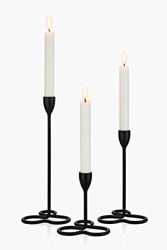 Faveaux Candle Holder Candlestick Holders Set of 3 for Candle Stick Taper Holders Stand Table Centerpieces Fits 2CM Tapers for Wedding, Christmas Party, 12-20-27.5CM, Matte Black