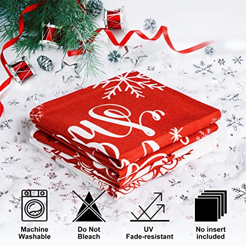 Lanpn Christmas Cushion Covers 45x45 Set of 4, Merry Christmas Winter Xmas Snowflake Decorative Holiday Throw Pillow Cases 18x18 for Outdoor Indoor Farmhouse Home Room Couch Decor (Red)