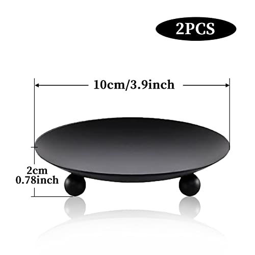 Feliciay 2pcs Pillar Candle Holders, Metal Candle Stand Round Tray, Church Candle Dish Pillar Holder for Christmas Table Decorative Home Living Room Decor(Black) - 10cm