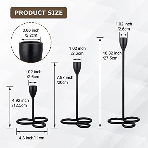 Faveaux Candle Holder Candlestick Holders Set of 3 for Candle Stick Taper Holders Stand Table Centerpieces Fits 2CM Tapers for Wedding, Christmas Party, 12-20-27.5CM, Matte Black