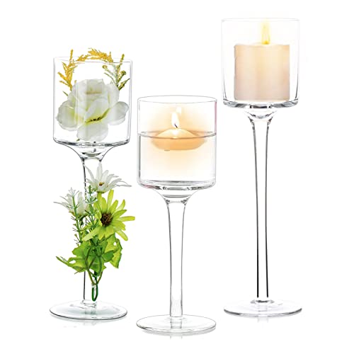NUPTIO 1 Set Glass Candle Holders for Pillar Candle & Floating Candles, Glass Tealight Candle Holder Clear Table Candle Holders for Wedding Party Centerpiece Christmas Halloween Home Decor