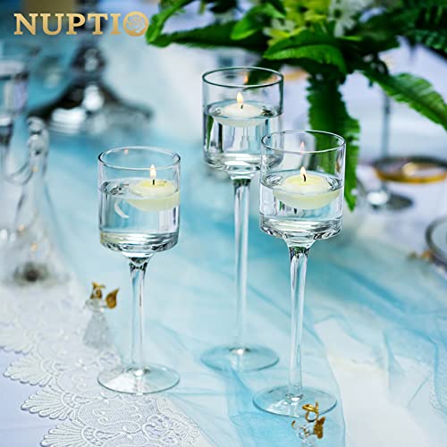 Nuptio Tea Light Candle Holders - 3 Pcs Glass Candle Holder For Tealight & Floating Candles, Tall Elegant Pillar Candle Holder For Wedding Party Table Christmas Centrepieces Living Room Home Decor