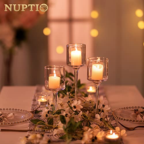 NUPTIO 1 Set Glass Candle Holders for Pillar Candle & Floating Candles, Glass Tealight Candle Holder Clear Table Candle Holders for Wedding Party Centerpiece Christmas Halloween Home Decor