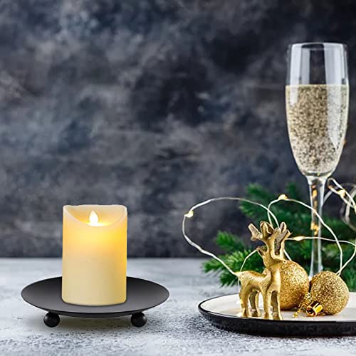 Feliciay 2pcs Pillar Candle Holders, Metal Candle Stand Round Tray, Church Candle Dish Pillar Holder for Christmas Table Decorative Home Living Room Decor(Black) - 10cm