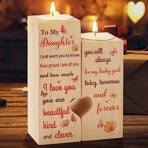 Gifts for Daughter, KAAYEE Heart Shaped Candle Holder Birthday Gifts for Daughter, Presents for Daughter from Mum Dad, Thanksgiving Graduation Christmas Wedding Gifts for Daughter (Daughter 1)