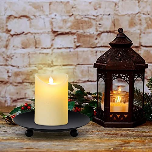 Feliciay 2pcs Pillar Candle Holders, Metal Candle Stand Round Tray, Church Candle Dish Pillar Holder for Christmas Table Decorative Home Living Room Decor(Black) - 10cm