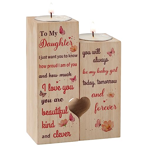 Gifts for Daughter, KAAYEE Heart Shaped Candle Holder Birthday Gifts for Daughter, Presents for Daughter from Mum Dad, Thanksgiving Graduation Christmas Wedding Gifts for Daughter (Daughter 1)
