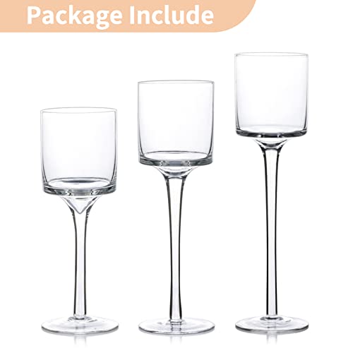 Nuptio Tea Light Candle Holders - 3 Pcs Glass Candle Holder For Tealight & Floating Candles, Tall Elegant Pillar Candle Holder For Wedding Party Table Christmas Centrepieces Living Room Home Decor