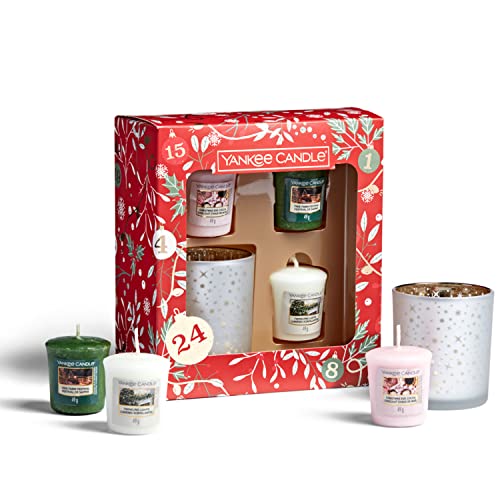 Yankee Candle Gift Set | 3 Votive Scented Candles & 1 Candle Holder | Countdown to Christmas Collection