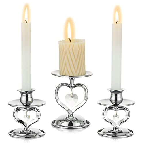 Nuptio Candle Sticks Holder Silver - 3 Pieces Unity Candle Holder for Pillar & Taper, Pillar Candle Holder Tapered Candle Stand Candlestick for Long Candles Gifts Christmas Wedding Dinning Party