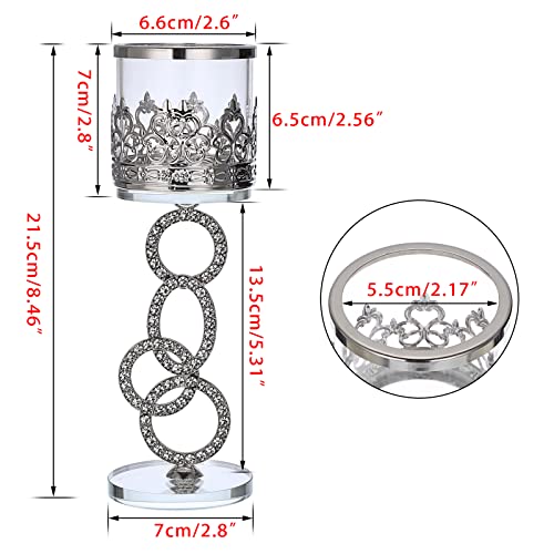 Tolida Crystal Glass Tea Light Votive Candle Holder Set of 2 Decorative Clear Glass Aromatherapy Candle Holder for Wedding Birthday Christmas Halloween Party, 21.5cm, Silver