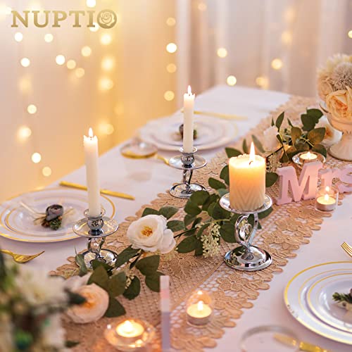 Nuptio Candle Sticks Holder Silver - 3 Pieces Unity Candle Holder for Pillar & Taper, Pillar Candle Holder Tapered Candle Stand Candlestick for Long Candles Gifts Christmas Wedding Dinning Party