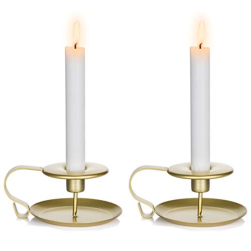 NUPTIO Taper Candle Holder Chamberstick Candlestick Holders, Gold Table Candle Holders for Wedding Party Ceremony, Candlelight Stand for Halloween Christmas Dining Room Decoration Display, 2 Pcs