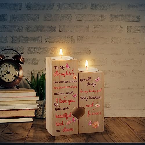 Gifts for Daughter, KAAYEE Heart Shaped Candle Holder Birthday Gifts for Daughter, Presents for Daughter from Mum Dad, Thanksgiving Graduation Christmas Wedding Gifts for Daughter (Daughter 1)