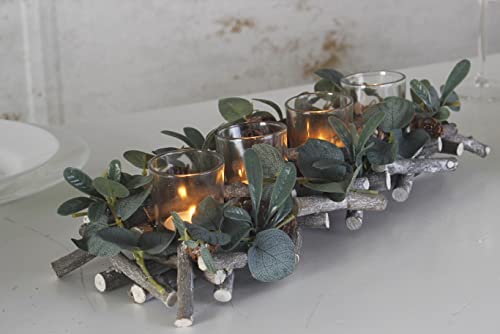 Marco Paul Christmas Alpine Sage Votive Candle Holder for 4 Candles Tea Light Xmas Decorative Holder Display Festive Décor Indoor Home Decoration Ornamental Candle Table Centrepiece (Holds 4)