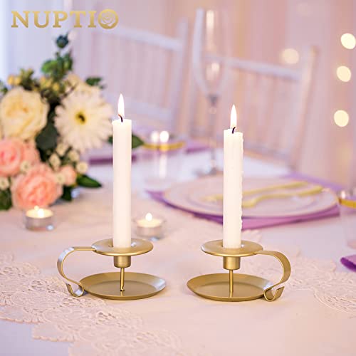 NUPTIO Taper Candle Holder Chamberstick Candlestick Holders, Gold Table Candle Holders for Wedding Party Ceremony, Candlelight Stand for Halloween Christmas Dining Room Decoration Display, 2 Pcs