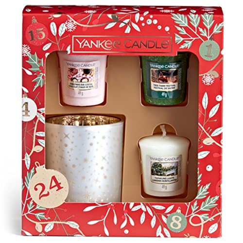 Yankee Candle Gift Set | 3 Votive Scented Candles & 1 Candle Holder | Countdown to Christmas Collection
