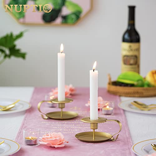 NUPTIO Taper Candle Holder Chamberstick Candlestick Holders, Gold Table Candle Holders for Wedding Party Ceremony, Candlelight Stand for Halloween Christmas Dining Room Decoration Display, 2 Pcs