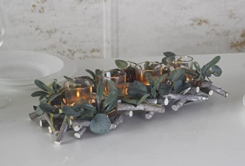 Marco Paul Christmas Alpine Sage Votive Candle Holder for 4 Candles Tea Light Xmas Decorative Holder Display Festive Décor Indoor Home Decoration Ornamental Candle Table Centrepiece (Holds 4)