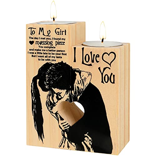 Delisouls Heart-Shaped Hollow Candle Holder, To My Girl I Love You Candlestick with Candle, Gift for Birthday Anniversary Christmas Valentine‘s Day