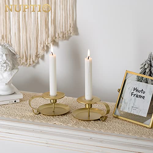 NUPTIO Taper Candle Holder Chamberstick Candlestick Holders, Gold Table Candle Holders for Wedding Party Ceremony, Candlelight Stand for Halloween Christmas Dining Room Decoration Display, 2 Pcs