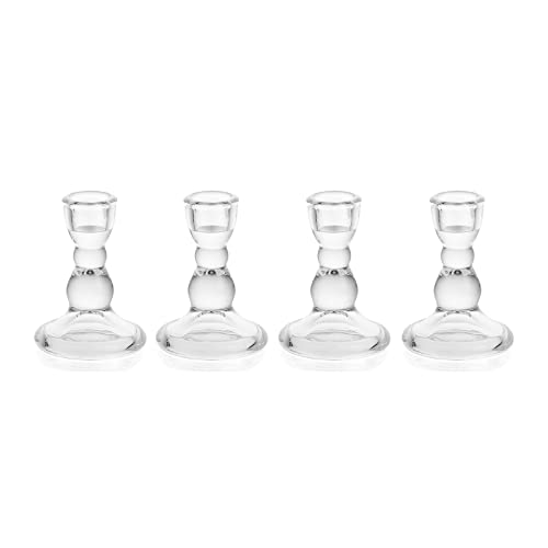 Romadedi Glass Candle Holder for Candlestick - 4pcs Clear Tapered Candle Holders Bulk for Standard Candle Sticks for Wedding Centrepieces Christmas Table Décor
